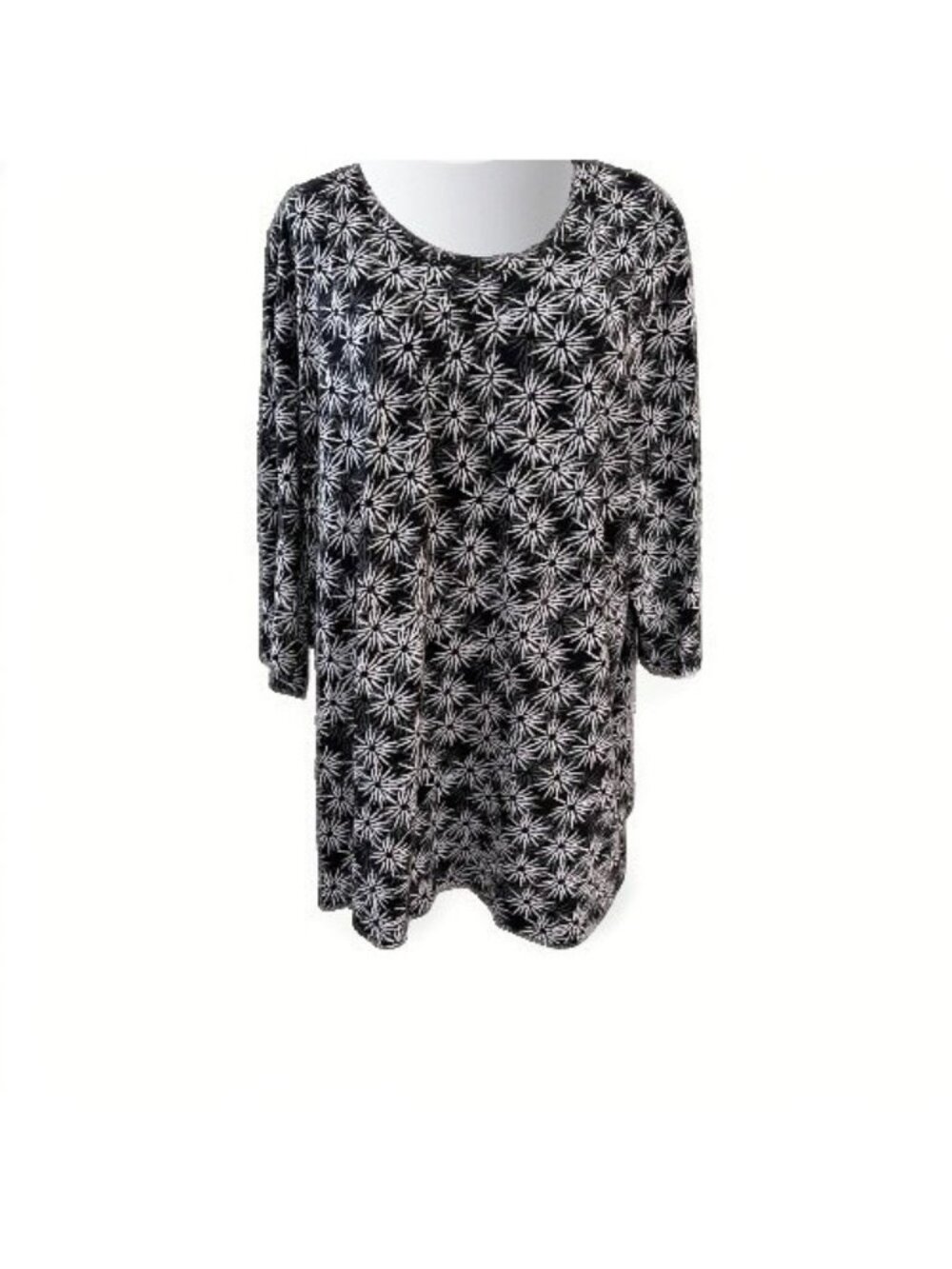 Ulla Popken Women's A Line Top Tunic Size 20/22 Black Floral Cotton 3/4 Sleeve